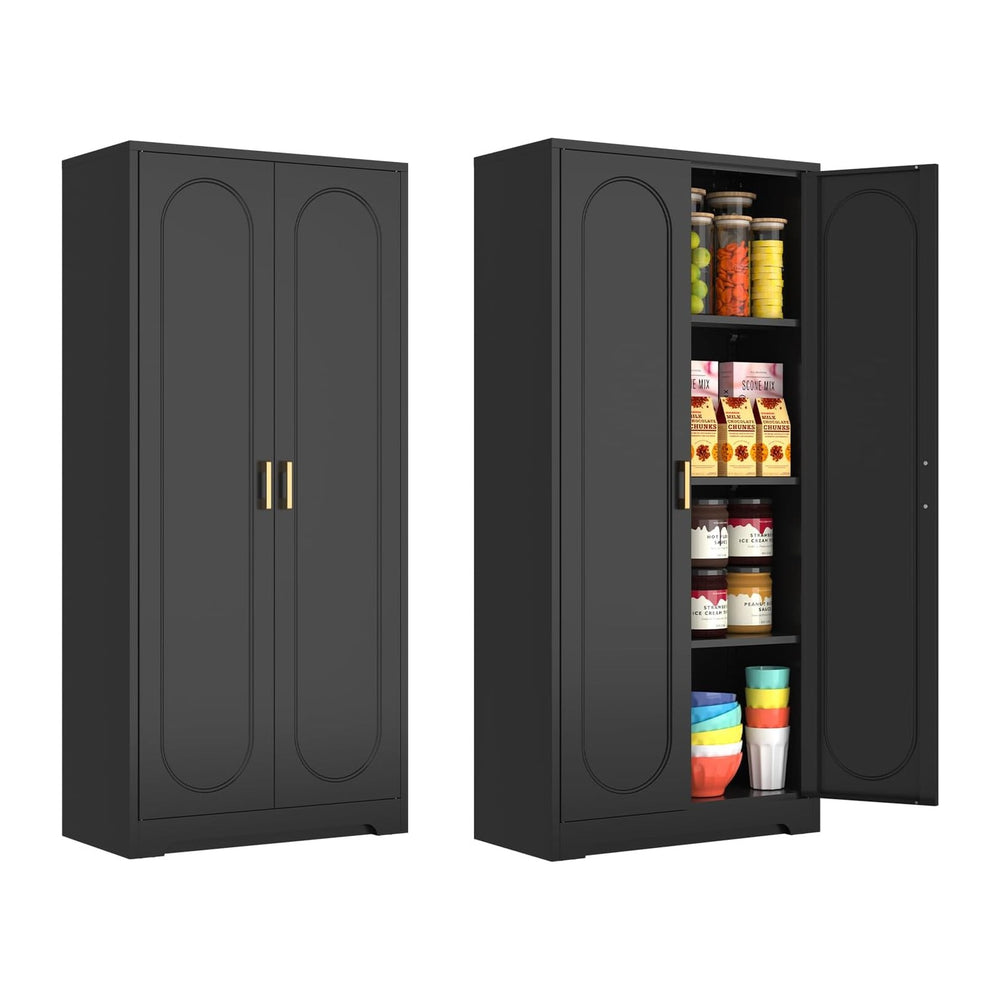 Polup 60" Black Metal Kitchen Pantry Storage Cabinet with Doors and Shel...