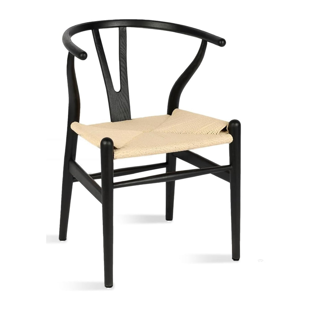 Polynices Wishbone Chair, Woven Dining Chair (Black Frame + Natural Cord) | 1...