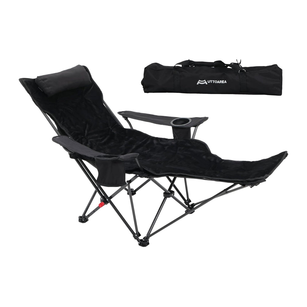 Portable Reclining Camping/Lounge Chair for Outdoor (1, Black) | Soft Cushion...
