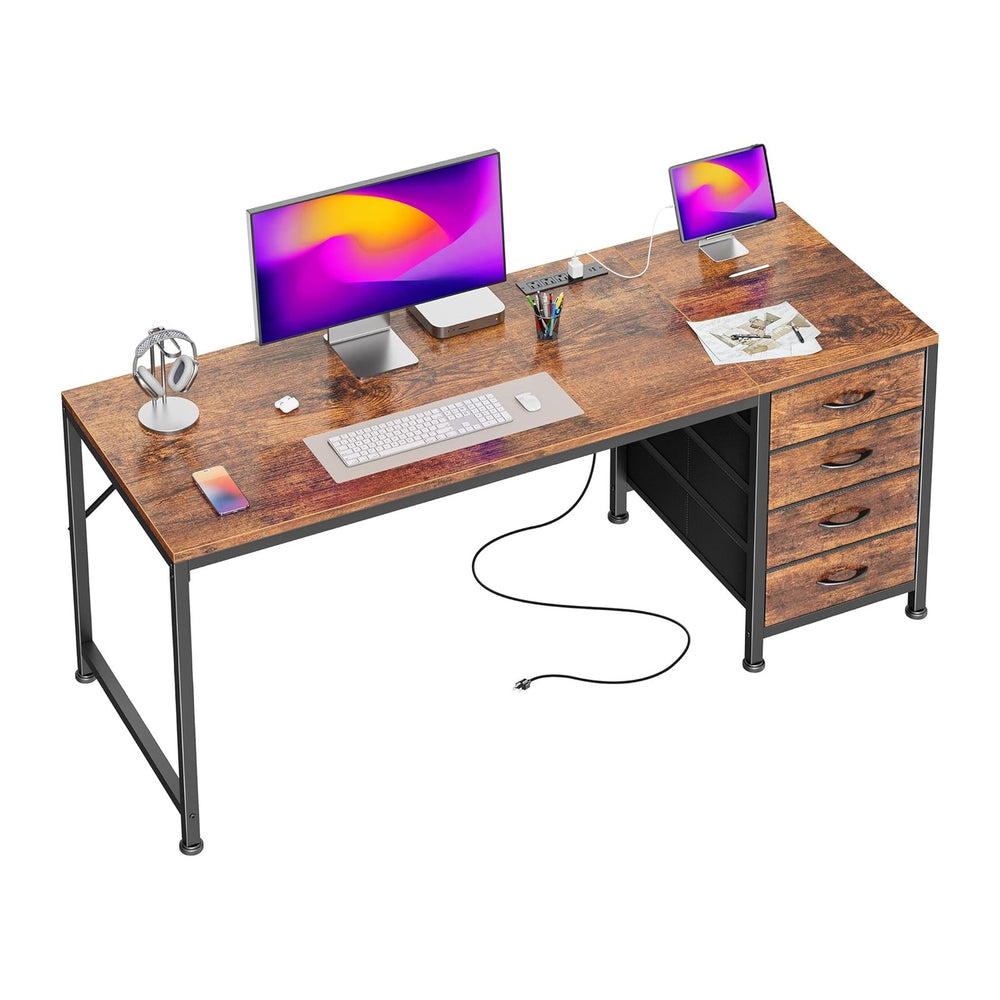 PRAISUN 55.1 Inch Computer Office Desk with Power Outelts and USB-C Port, Rev...