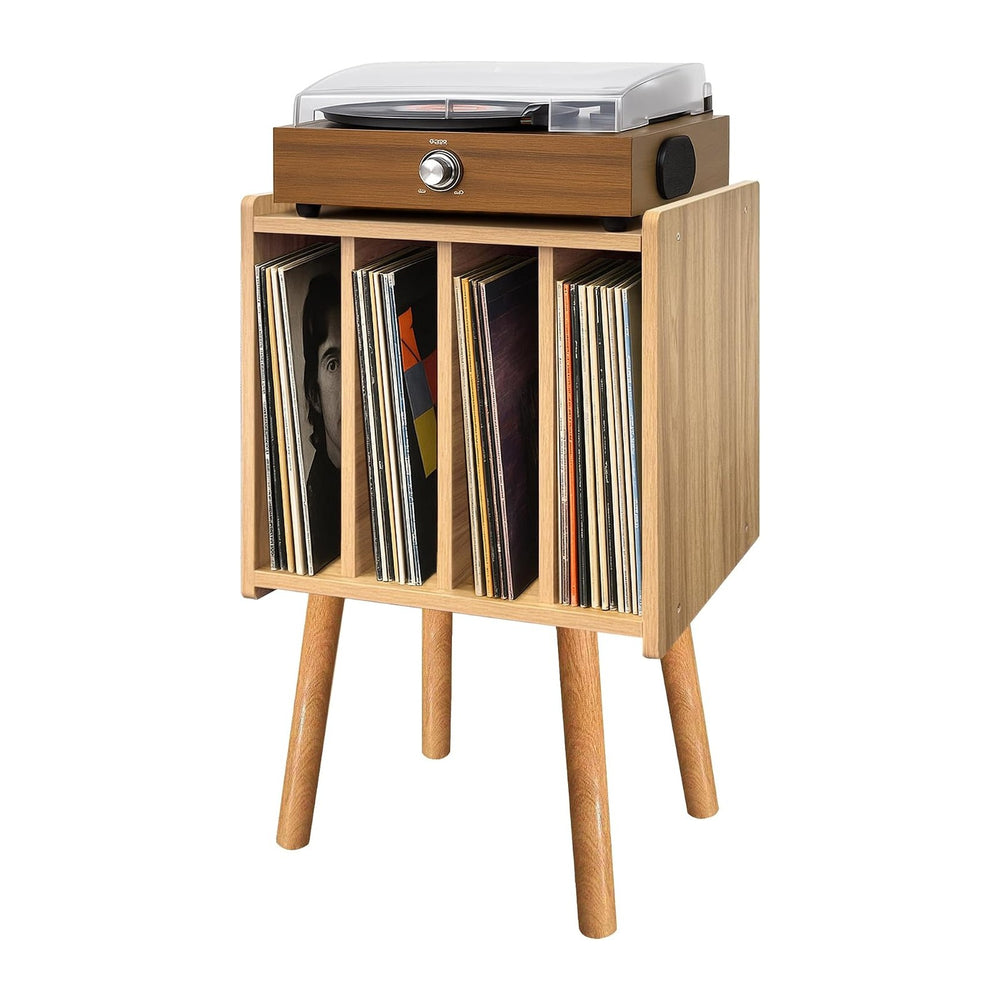 Record Player Stand, Vinyl Record Storage Table with 4 Cabinet, Mid Century M...