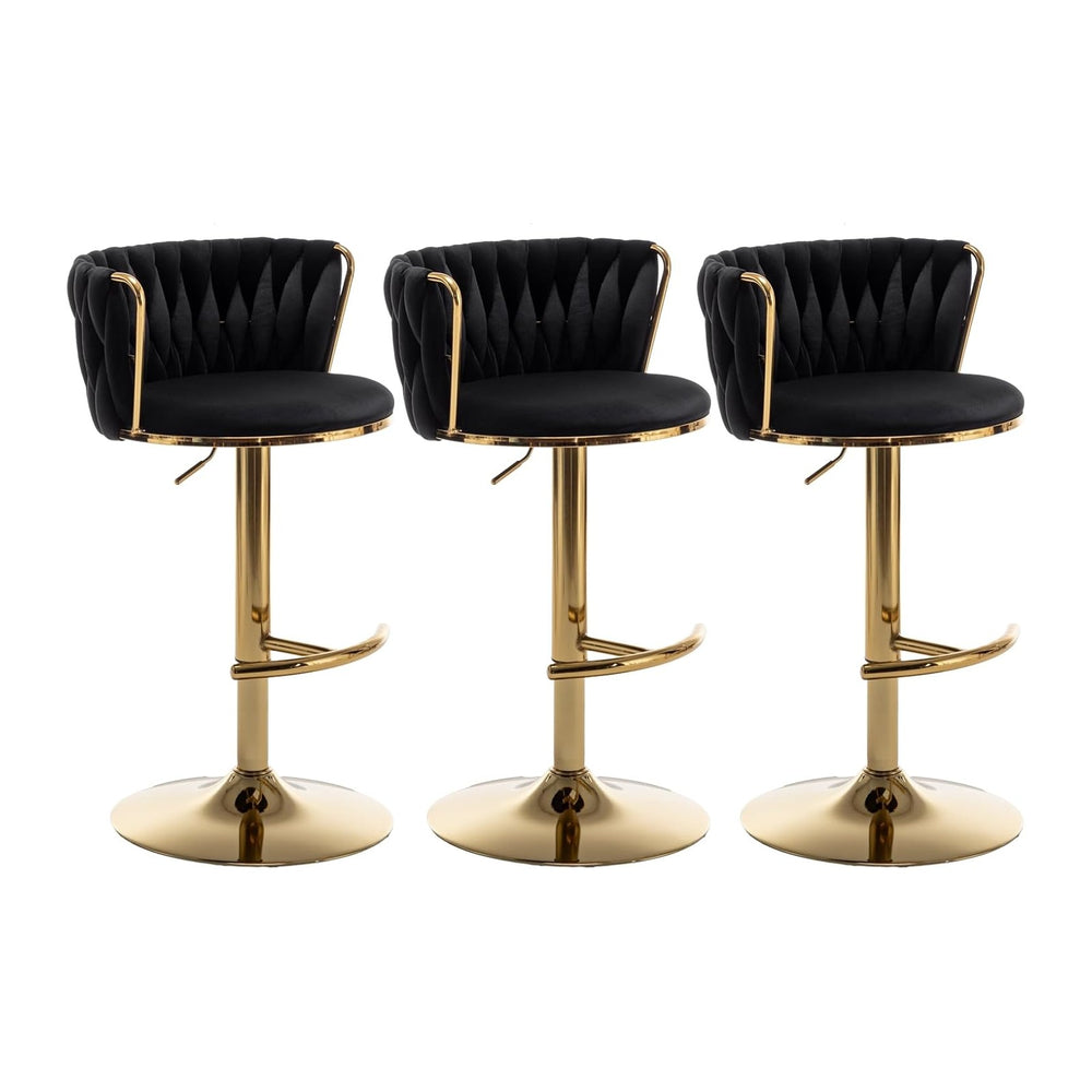 Riknuxi Velvet Bar Stools Set of 3, Counter Height Bar Chairs with Low Back, ...