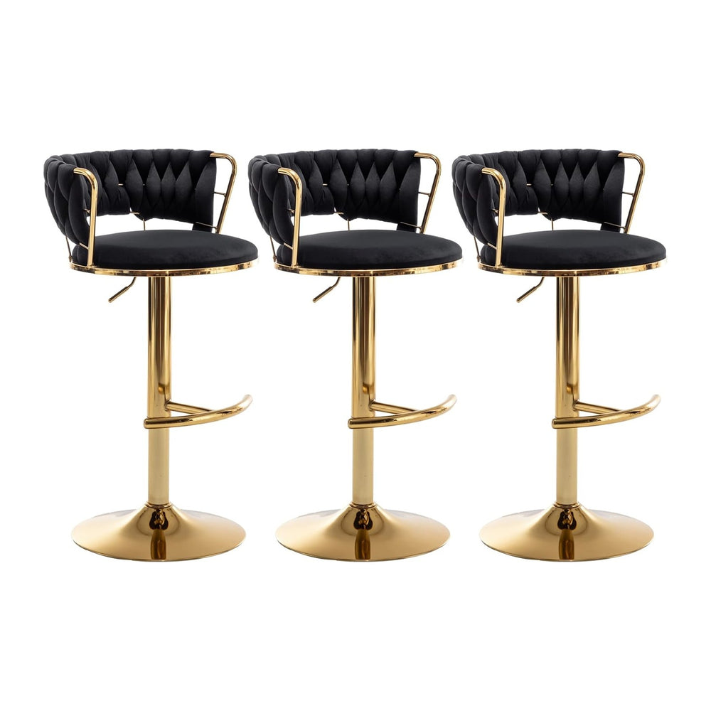 Riknuxi Velvet Bar Stools Set of 3, Counter Height Barstools with Low Back, G...
