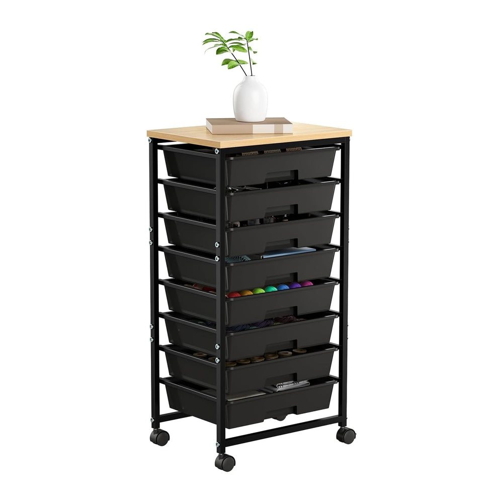 Rolling Storage Cart with 8 Drawers Wooden Tabletop, Art Craft Organizer Util...