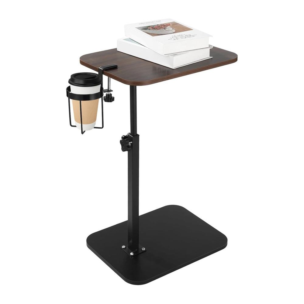 Rotating C Shaped Side Table with Cup Holder, Adjustable Height Sofa Side Tab...
