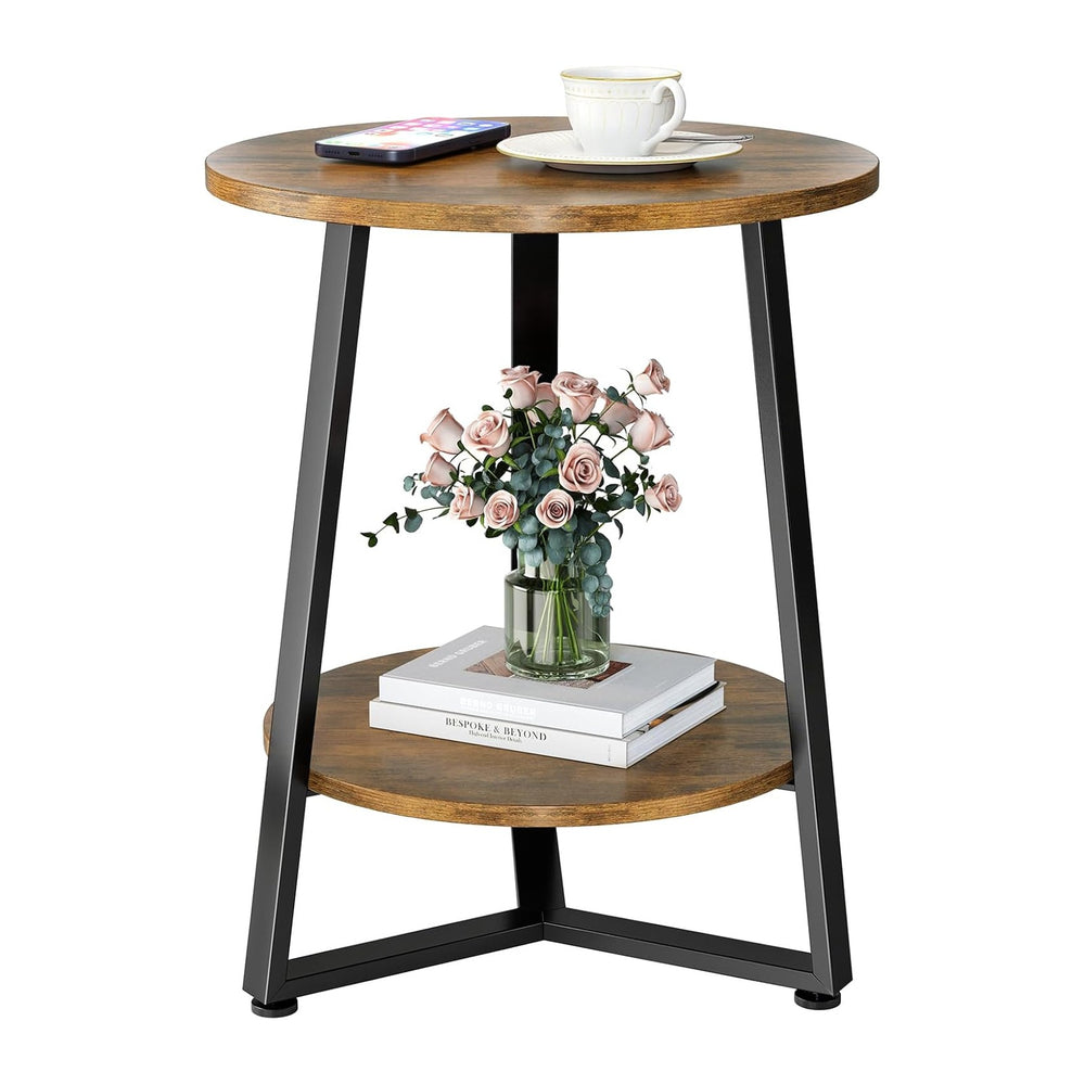 Round Side Table, 2-Tier Small End Table with Storage Shelf, Ultra Stable Cof...