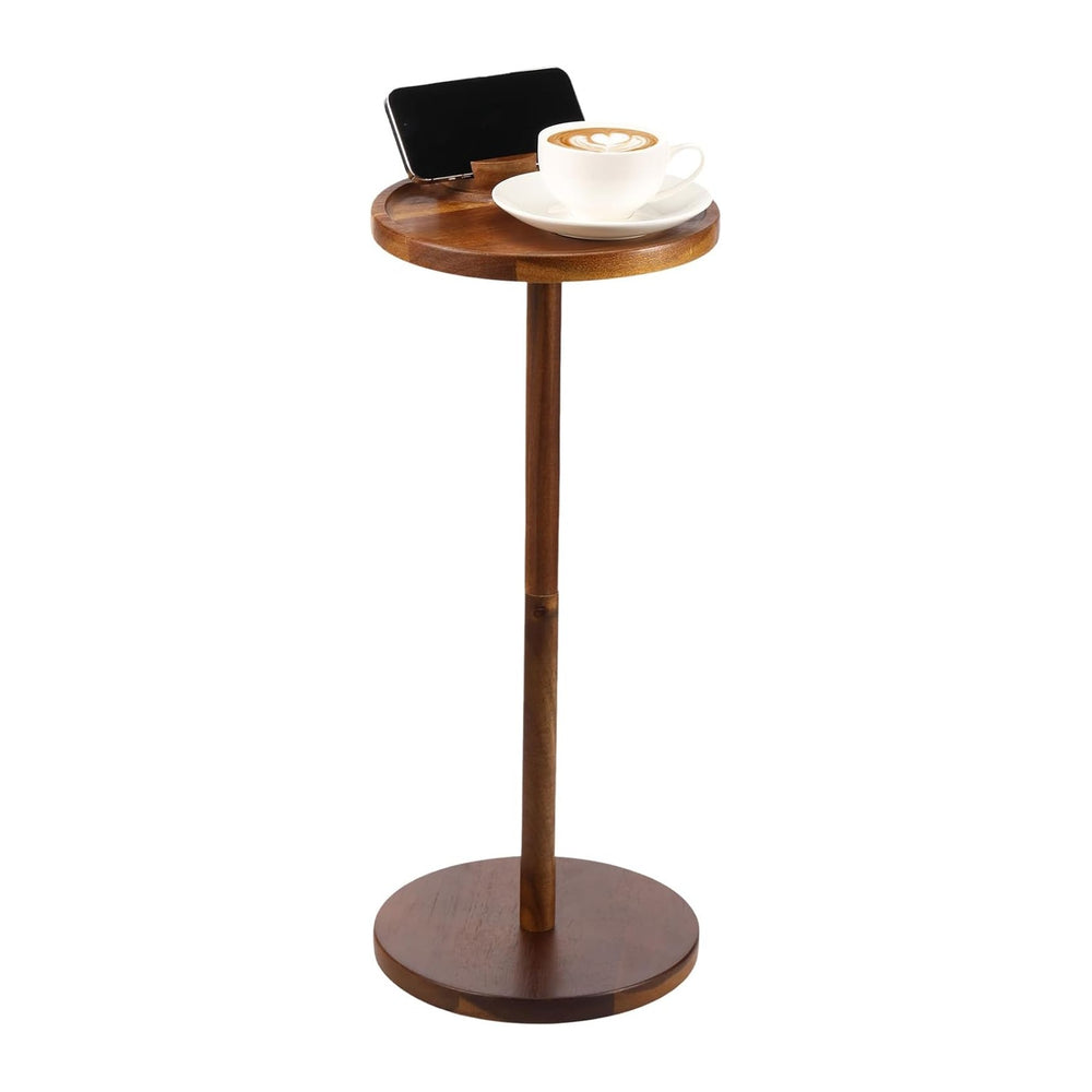 Round Side Table, Small Drink Table for Small Spaces, Wooden Pedestal Side Ta...