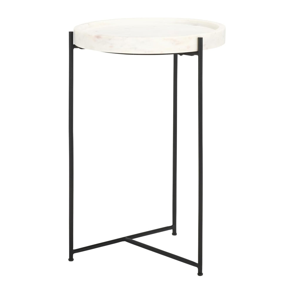 SAFAVIEH Home Collection - Bavaria Side Table, Round White Marble Tray Top wi...