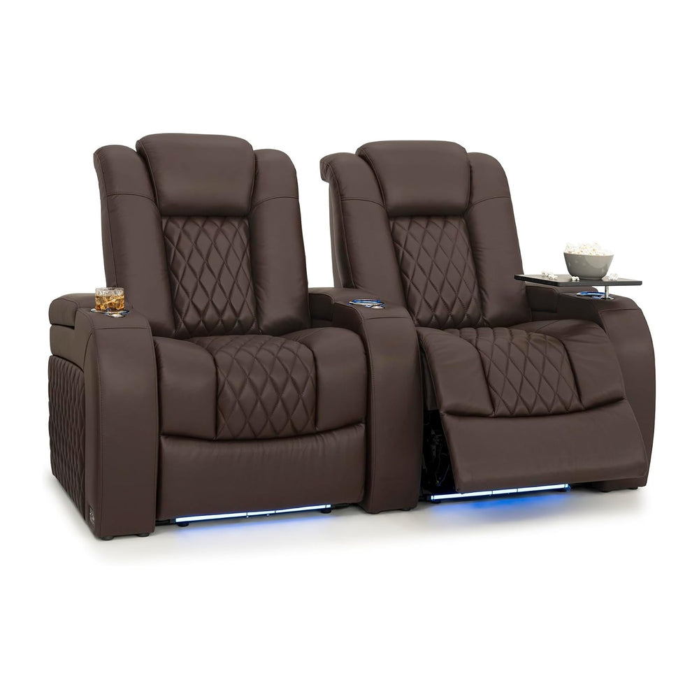 Seatcraft Diamante Home Theater Seating Brown Row of 2 | Italian Leather, Wal...