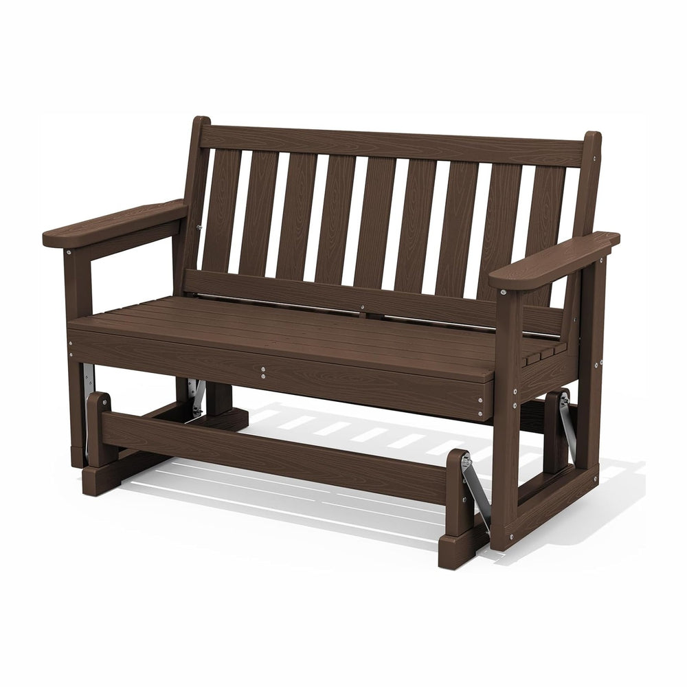 SERWALL 2-Person Glider Bench, HDPE, Weather-Resistant, Coffee
