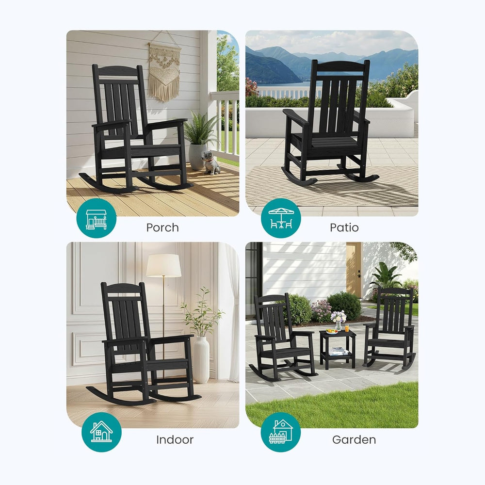 SERWALL Oversized HDPE Outdoor Rocking Chair Set of 2, Patio Rocking Chairs, ...