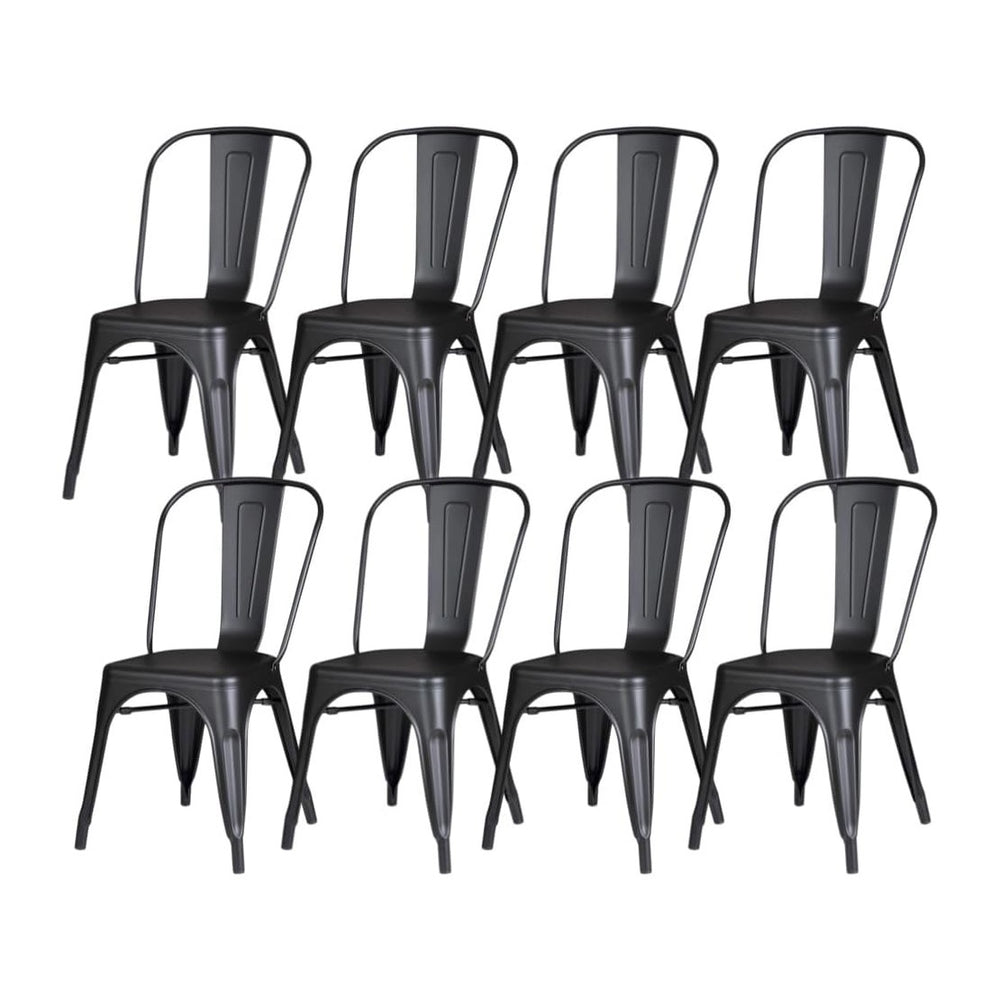 Set of 8 Midnight Black Metal Dining Chairs, Classic Tolix Style Stackable Ki...