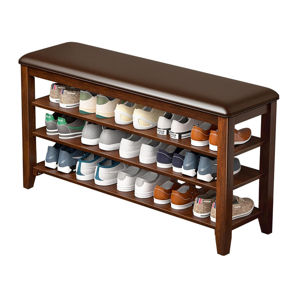 Shoe Rack Bench Entryway Storage with Leather Cushion, Shoe Organizer Bench f...