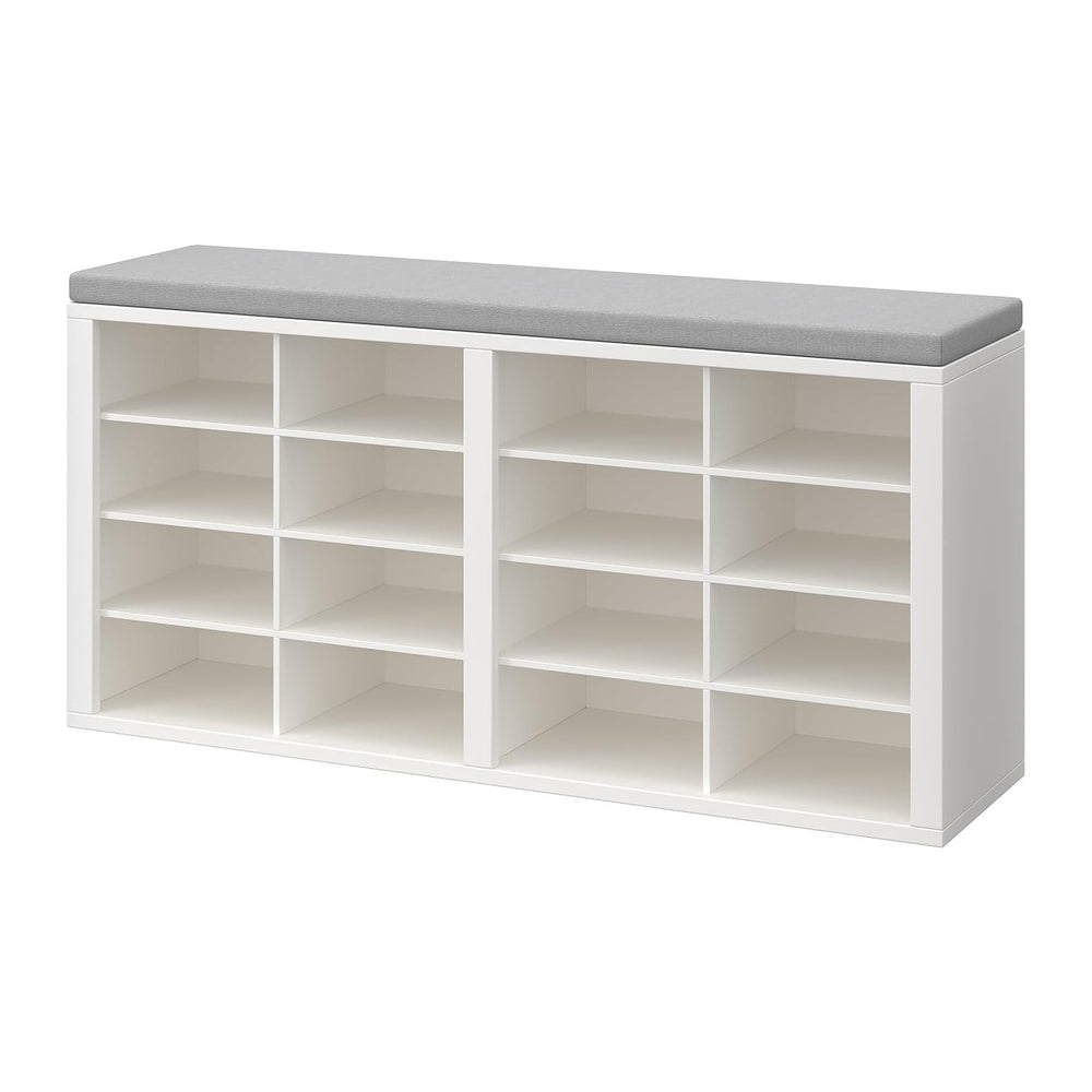 Shoe Storage Bench with Cushion Shoe Rack for Entryway 16 Cubby Multifunction...