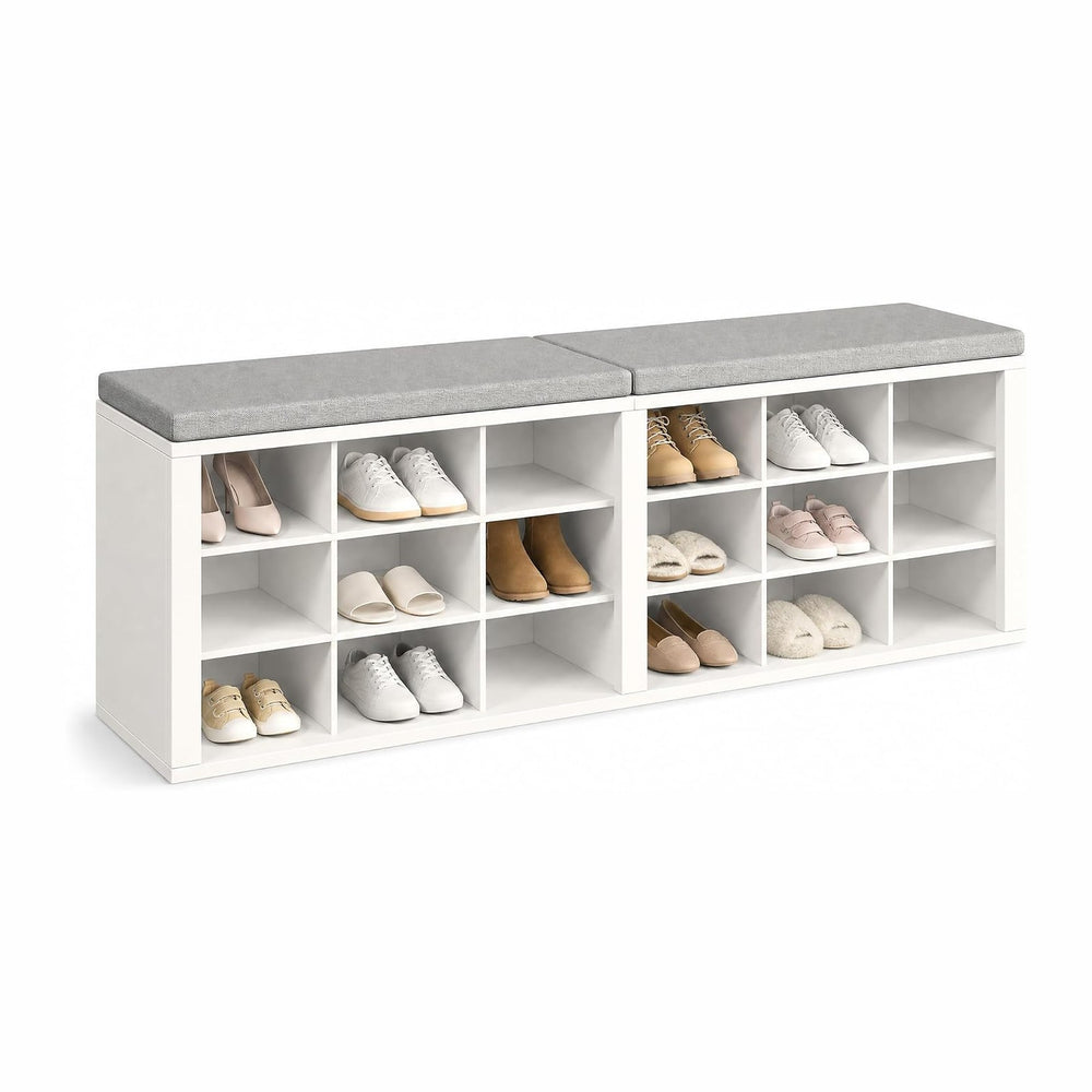 Shoe Storage Bench with Padded Seat, 18-Cubby Shoe Organizer for Entryway, 59...