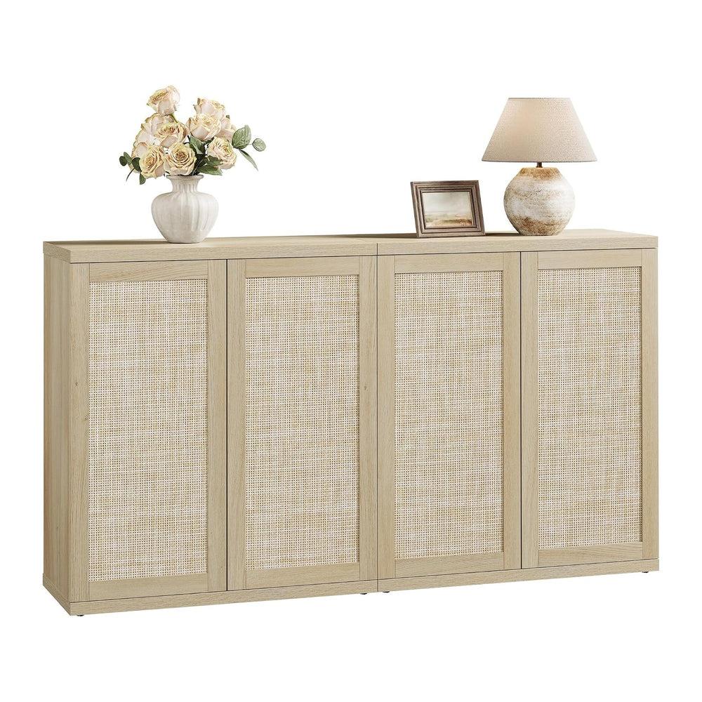 SICOTAS Rattan Sideboard Buffet Storage Cabinet - 2 Pieces Boho Coffee Bar Co...