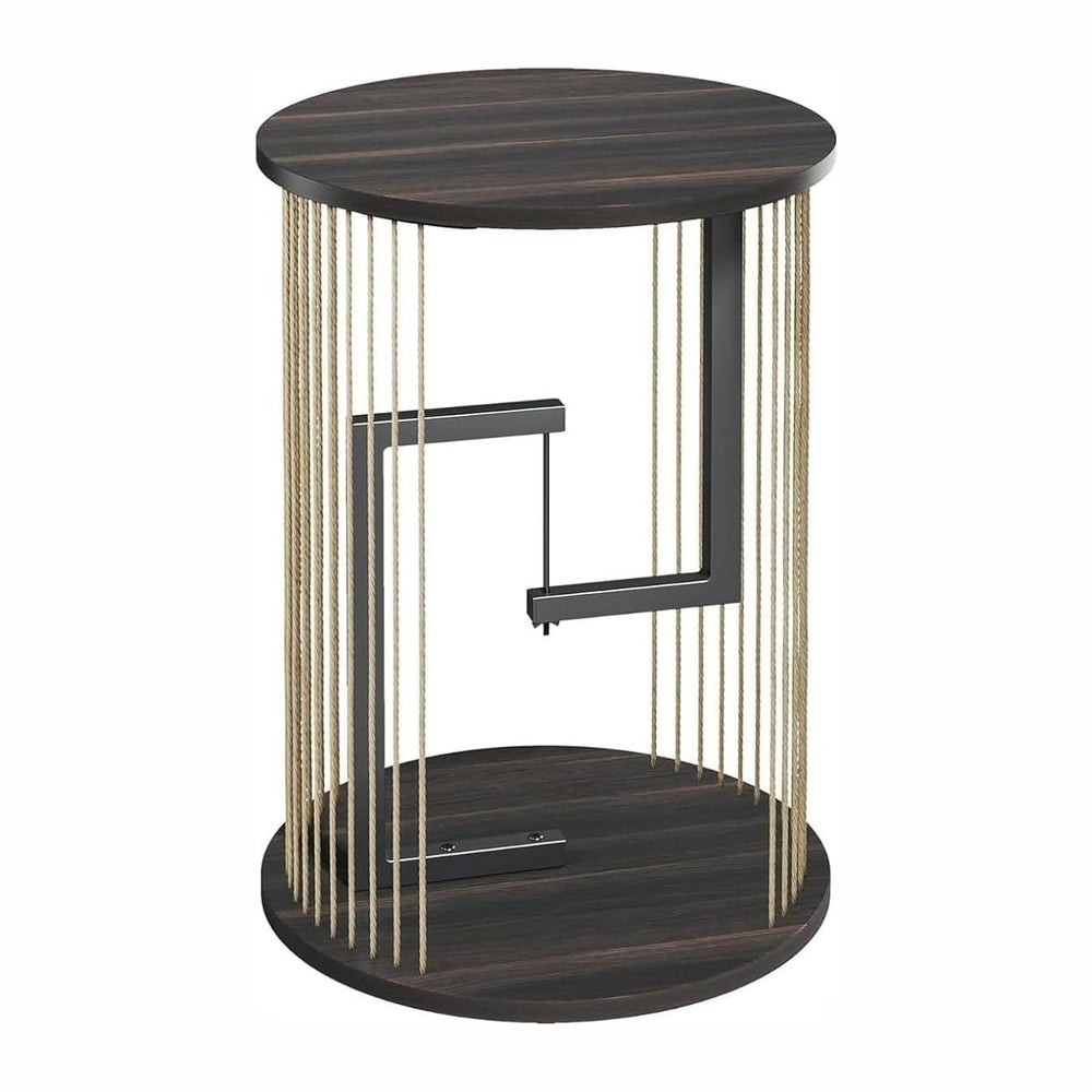 Side Table, Round End Table with Twine Rope Design,for Living Room