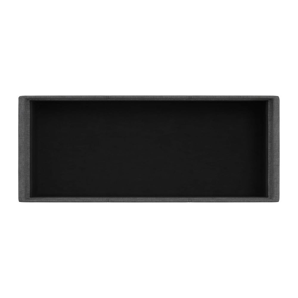SIMPLIHOME Avalon 42" Wide Linen Look Fabric Storage Ottoman in Slate Grey
