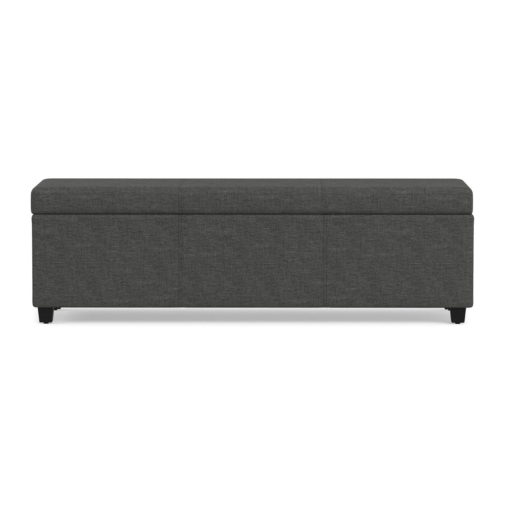 SIMPLIHOME Avalon 54" Wide Linen Look Fabric Storage Ottoman in Slate Gr...