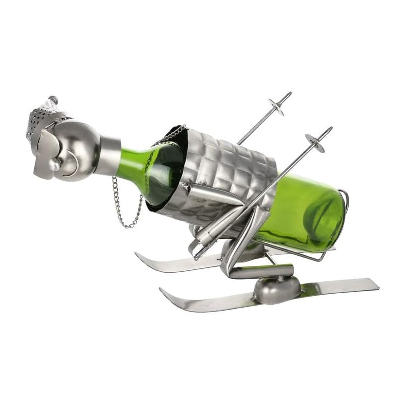 Skier Wine Bottle Holder – Handmade Metal Single Bottle Wine Rack for 750ml B...