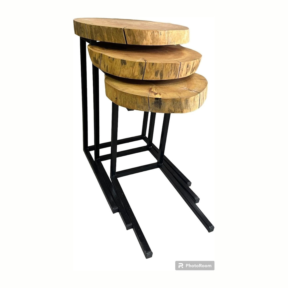 SODEF C-Shaped Nesting Coffee Tables (Set of 3) | Country Style | Round Log W...