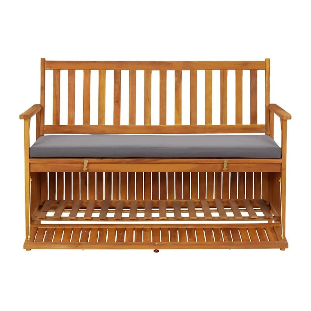 Solid Acacia Wood Patio Storage Bench 47.2 Inch with Cushion, Outdoor Garden ...