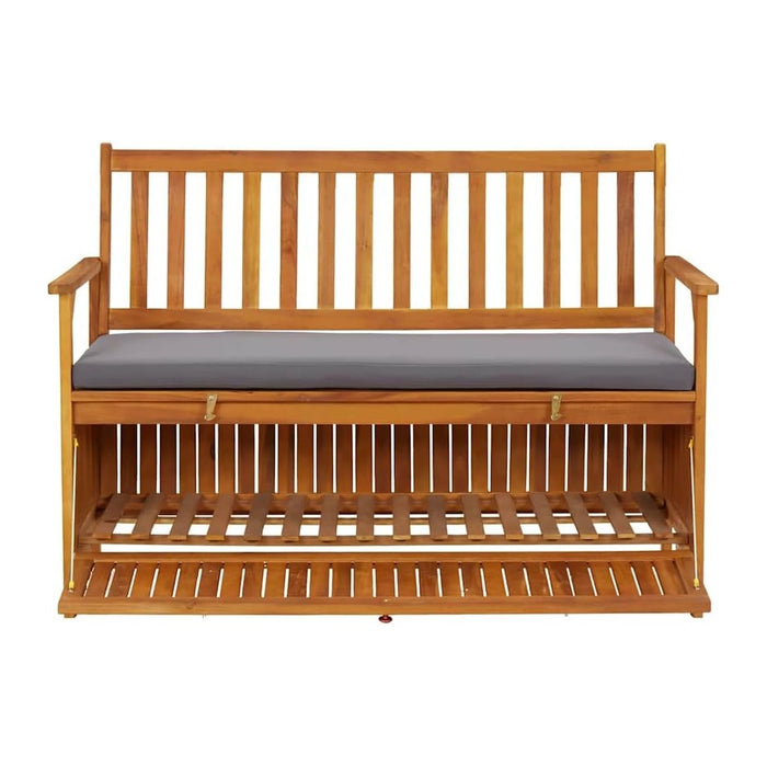 Solid Acacia Wood Patio Storage Bench 47.2 Inch with Cushion, Outdoor Garden Seat with Large Storage Compartment, Rustic Wooden Bench for Home and Garden