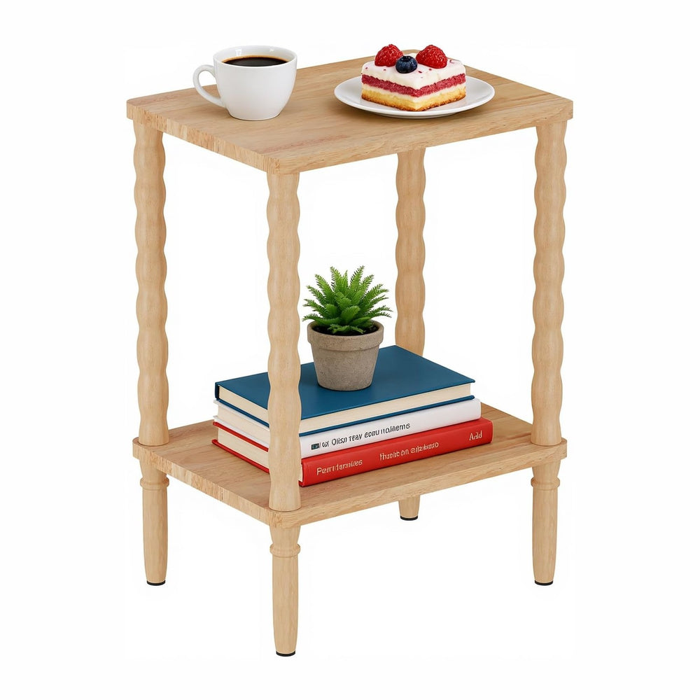 Solid Wood Side Table, Small Retro End Table, Narrow Couch Side Table with St...