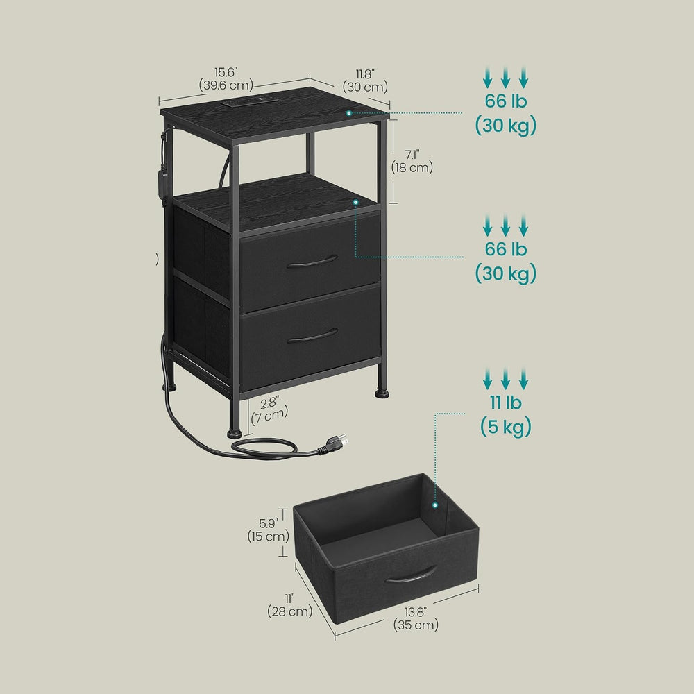 SONGMICS BELLAH Collection - Nightstand with Charging Station and App-Control...