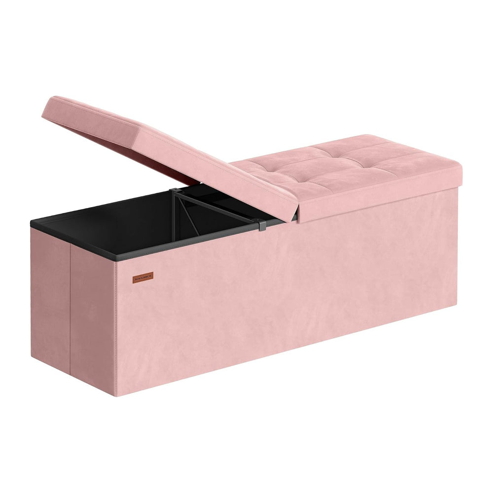SONGMICS Foldable Storage Ottoman with Flipping Lid, 43.3 Inch Velvet Bench |...