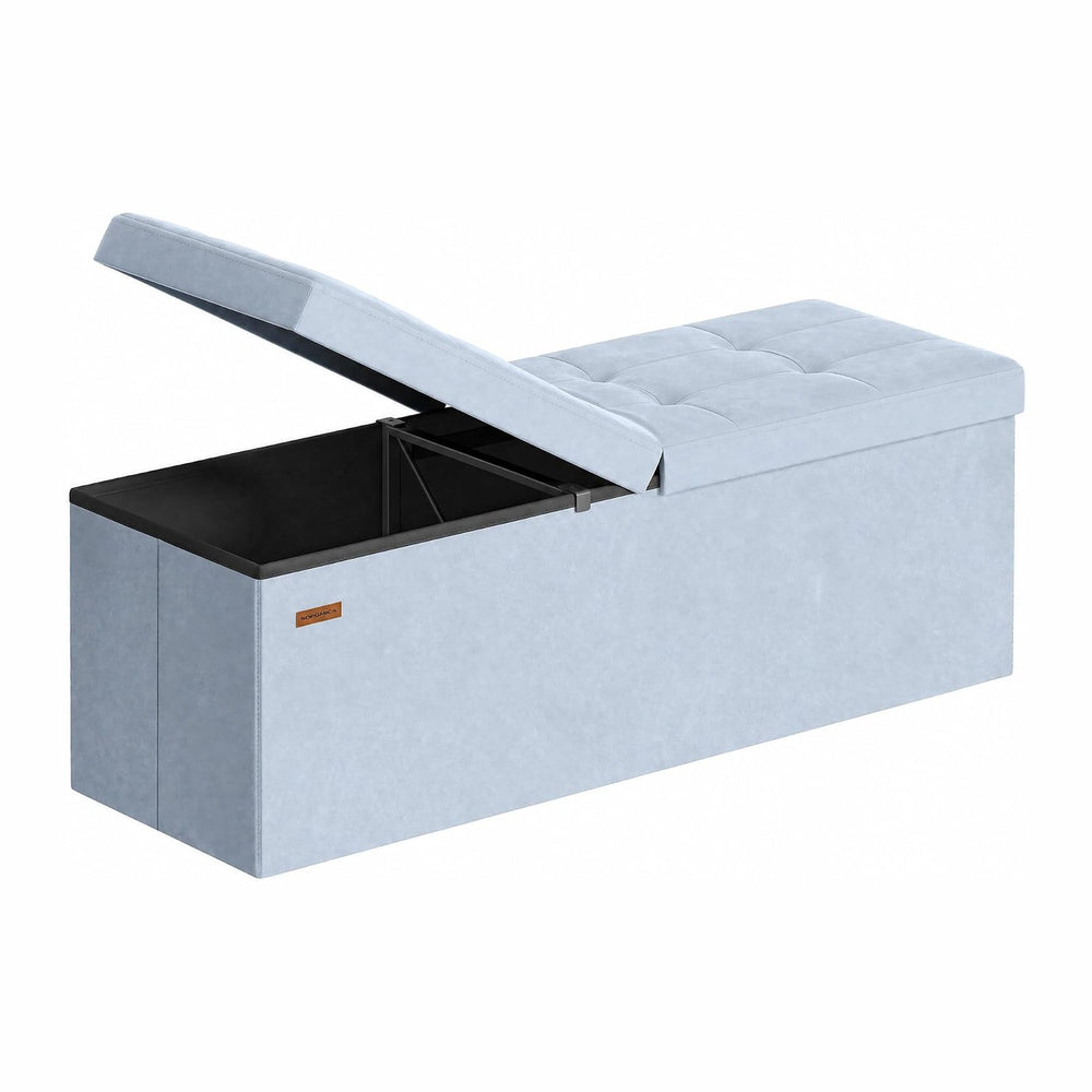 SONGMICS Foldable Storage Ottoman with Flipping Lid, 43.3 Inch Velvet Bench |...