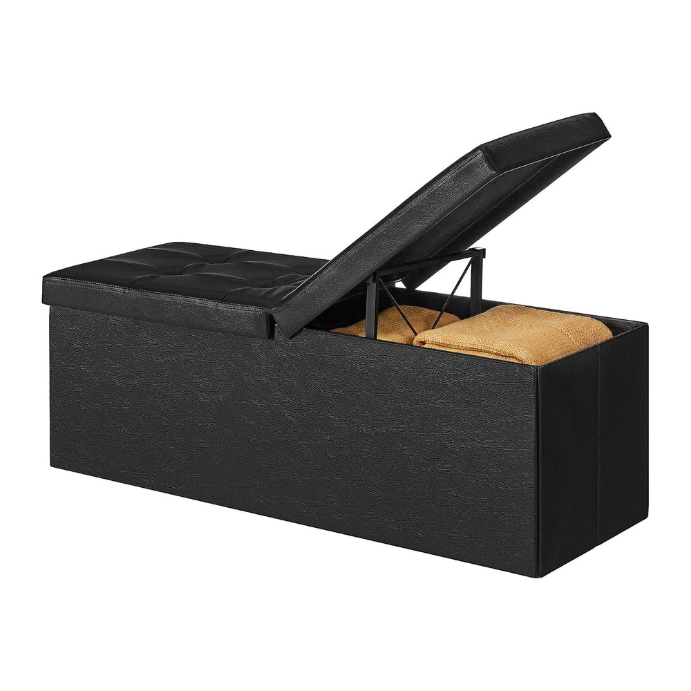 SONGMICS HOME Foldable Foot Rest Stool, Storage Ottoman, Tufted Design, PU Le...