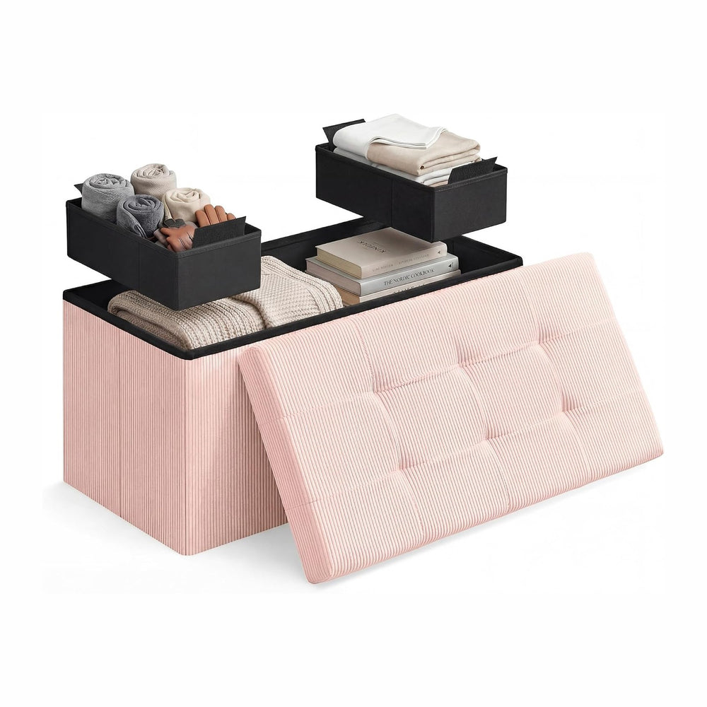 SONGMICS Home Ottoman with Storage, Removable Lid, Folding Storage Chest, Eas...