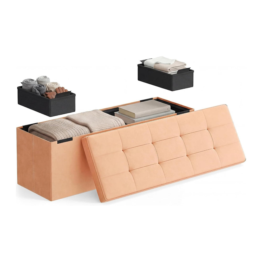 SONGMICS HOME Ottoman with Storage, Removable Lid, Folding Storage Chest, Eas...