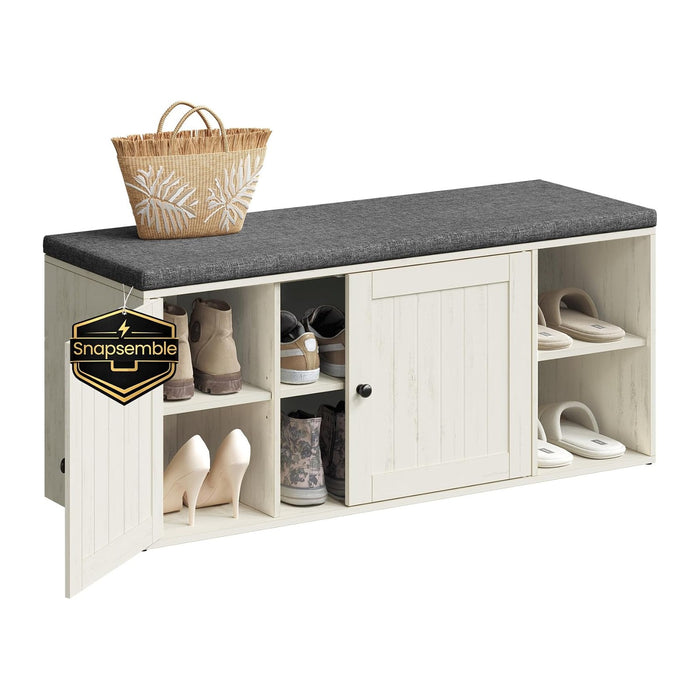 SONGMICS HOME Shoe Storage Bench, Snapsemble Superfast Assembly, Shoe Rack Cabinet with Door & Adjustable Shelf for Entryway/Living Room, 14 x 40.2 x 17.3 Inches, Rustic White and Slate Gray