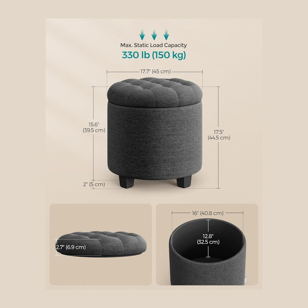 SONGMICS Round Ottoman with Storage, Vanity Stool, Linen-Look Fabric | Uphols...