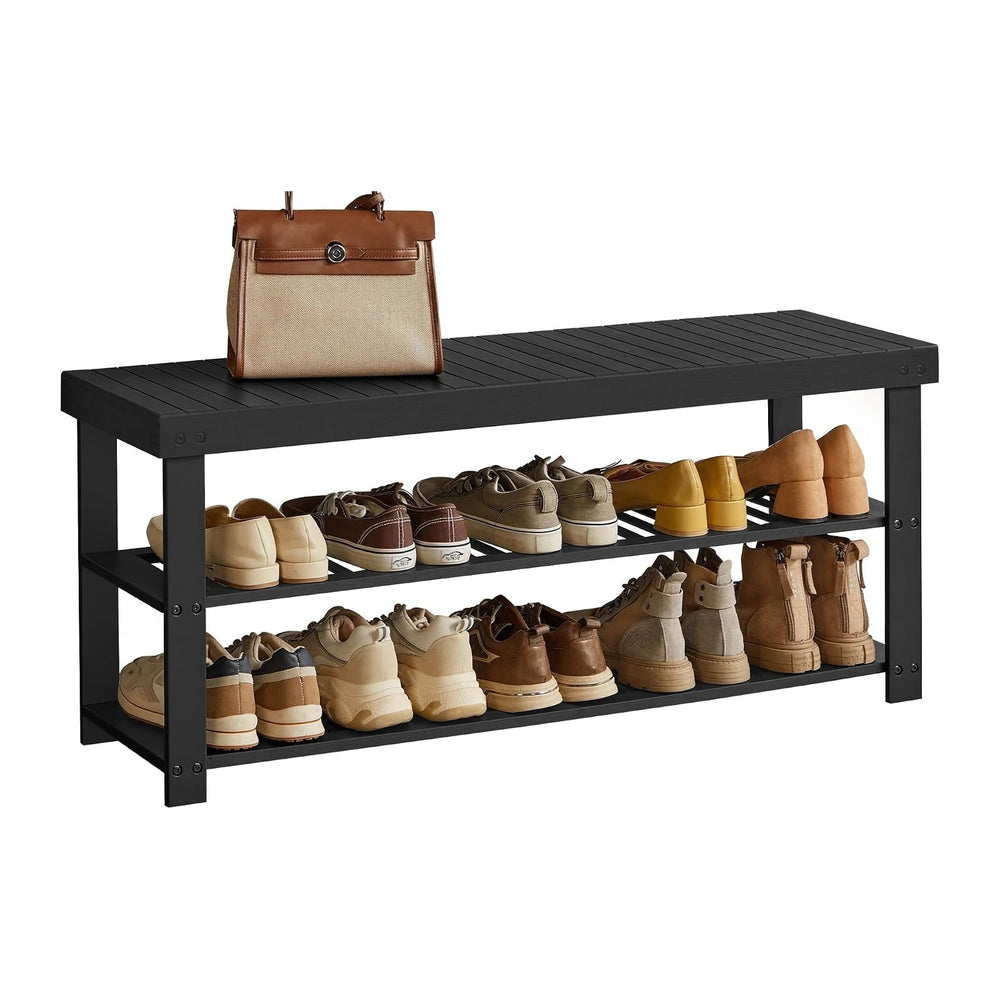 SONGMICS Shoe Rack Bench, 3-Tier Bamboo Shoe Storage Organizer, Entryway Benc...