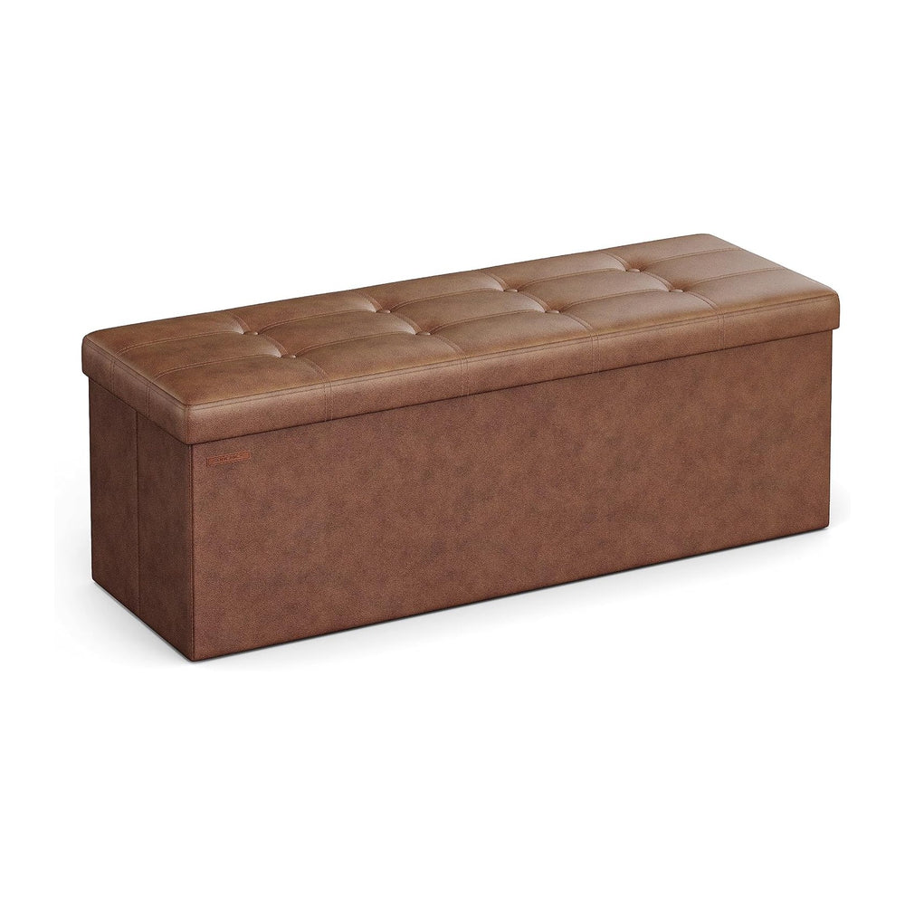 SONGMICS Storage Ottoman Bench, 43.3 Inches Folding Foot Rest Stool | PU Leat...