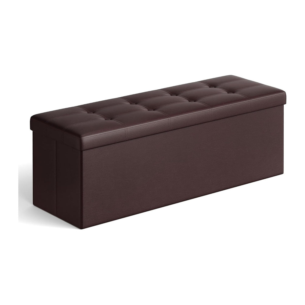 SONGMICS Storage Ottoman Bench, 43.3 Inches Folding Foot Rest Stool | PU Leat...