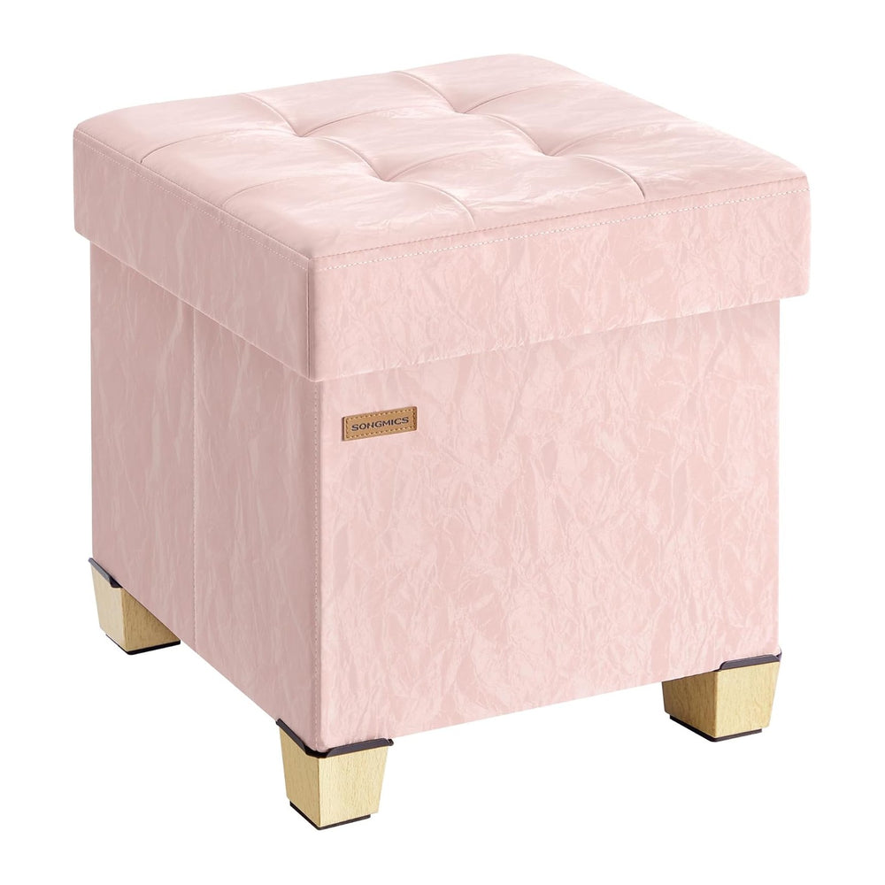 SONGMICS Storage Ottoman, Textured PU Leather Footstool with Legs, Footrest w...