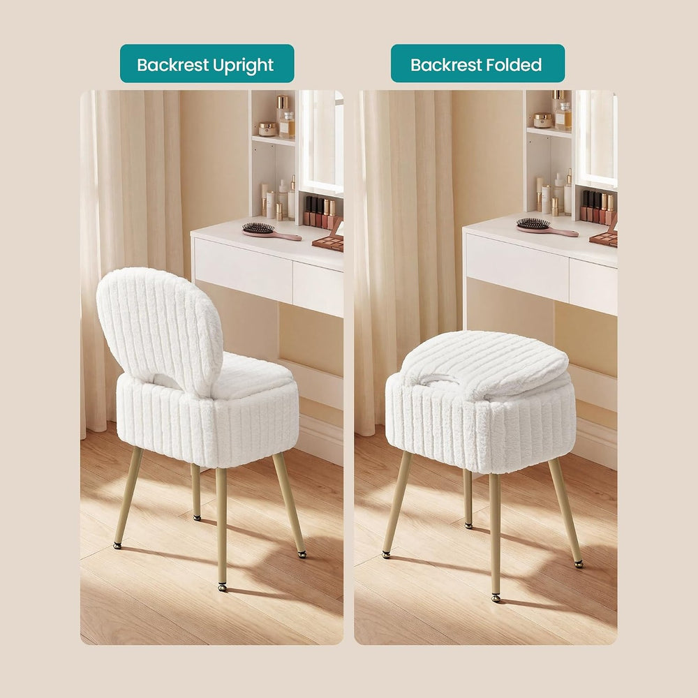 SONGMICS Vanity Chair, Makeup Stool with Folding Backrest | Plush Padded Dres...