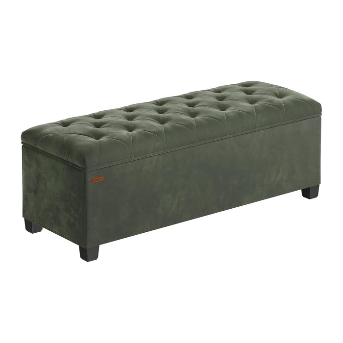 SONGMICS Velvet Storage Ottoman Bench, Foot Rest with Legs, 15.7 x 43 x 15.7 Inches, End of Bed Bench, Storage Chest, Load up to 660 lb, for Living Room, Bedroom, Entryway, Forest Green ULSF089C01