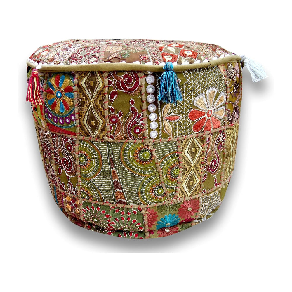 Sophia Art Indian Pouf Stool Vintage Patchwork Embellished with Patchwork Liv...