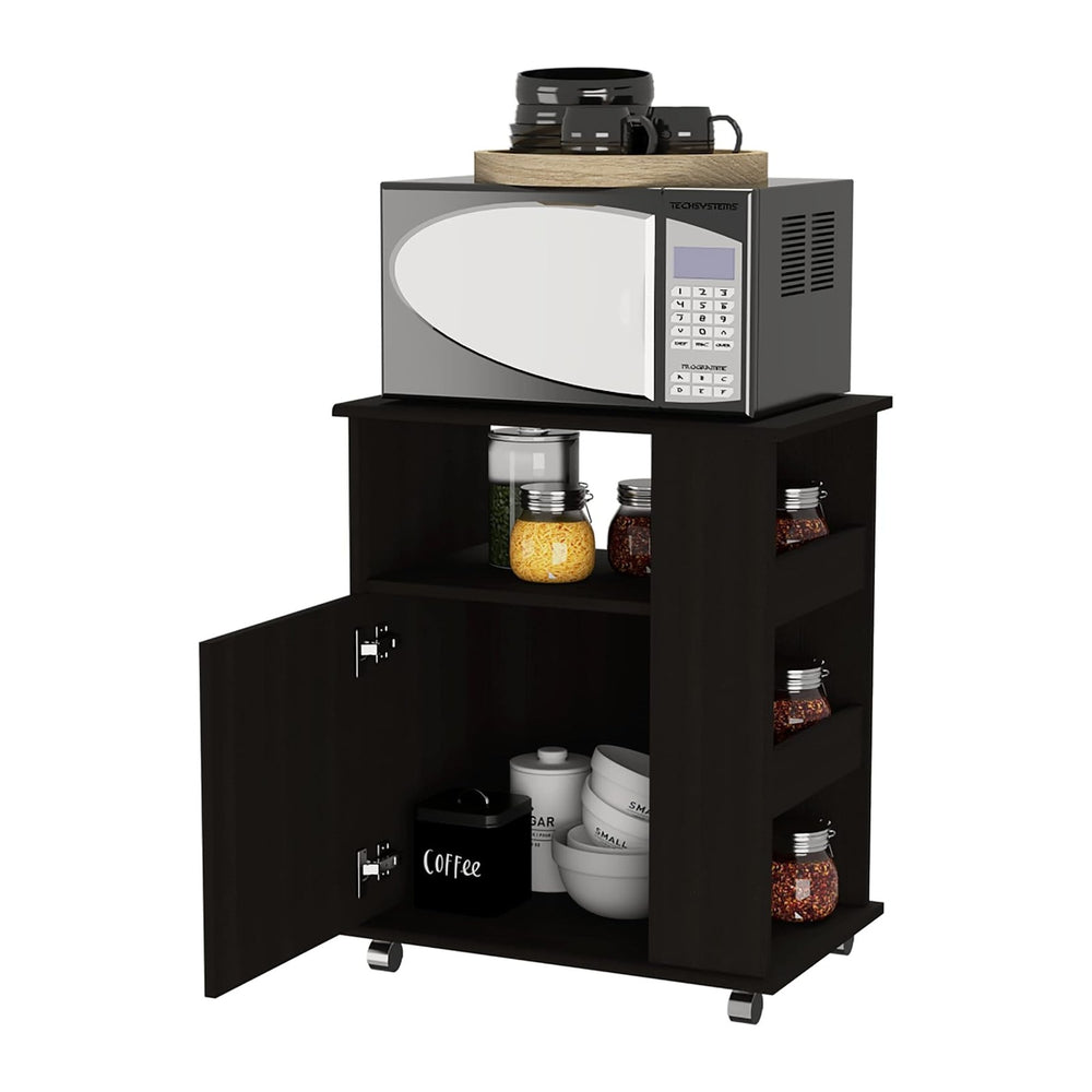 Space-Saving Microwave Shelf Stand Cabinet Kit - 3 Side Shelves - Black