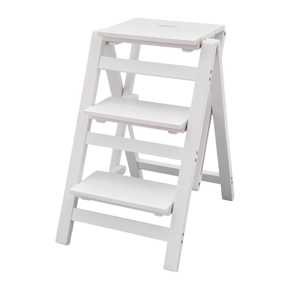 Step Stool for Adults Step Ladder Counter Chair, 3-Step Folding Portable Wood...