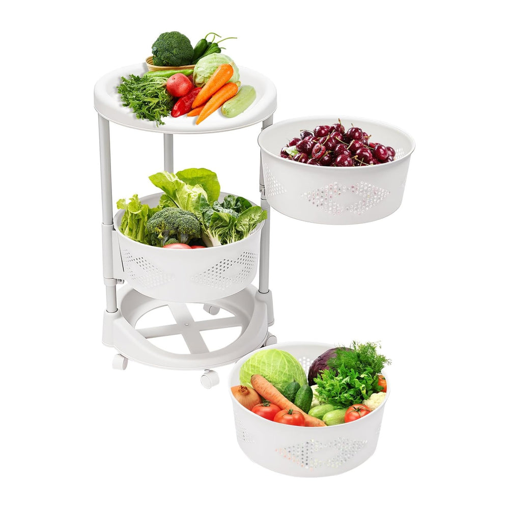 Storage Cart, 3-Tier Rotating Storage Shelf, Kitchen Detachable 180° Rotatabl...