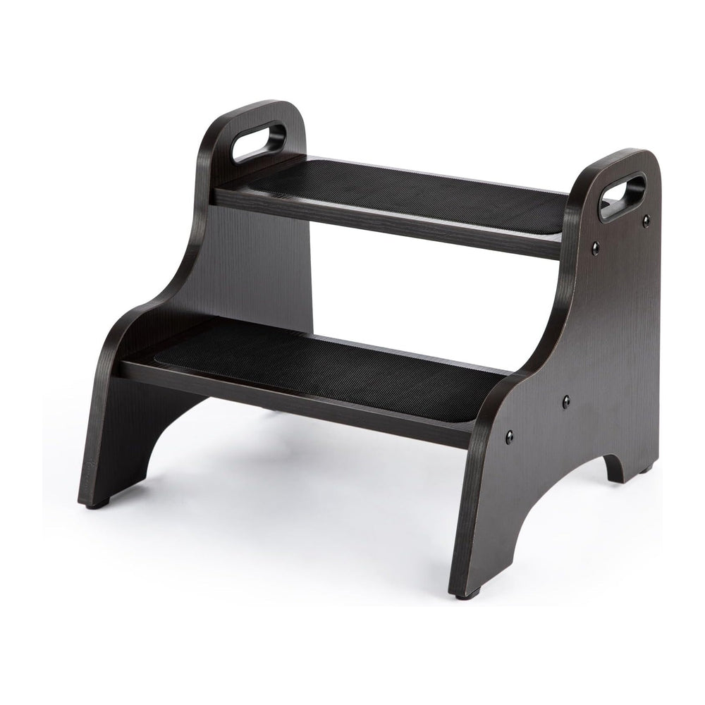 StrongTek Wooden 2 Step Stool, 350 lb Capacity, Non-Slip, Espresso | Wide Non...