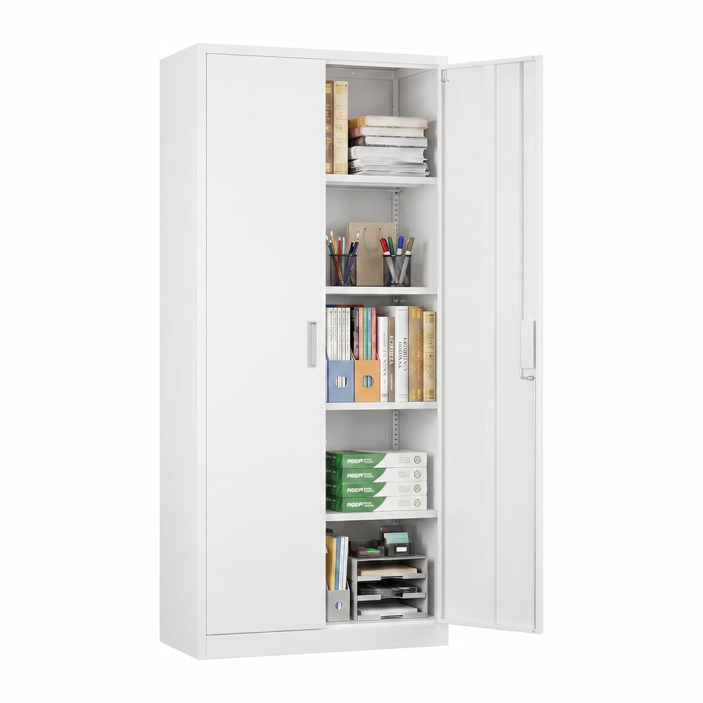 SUXXAN 71-Inch White Metal Storage Cabinet with Locking Doors | Four adjustab...