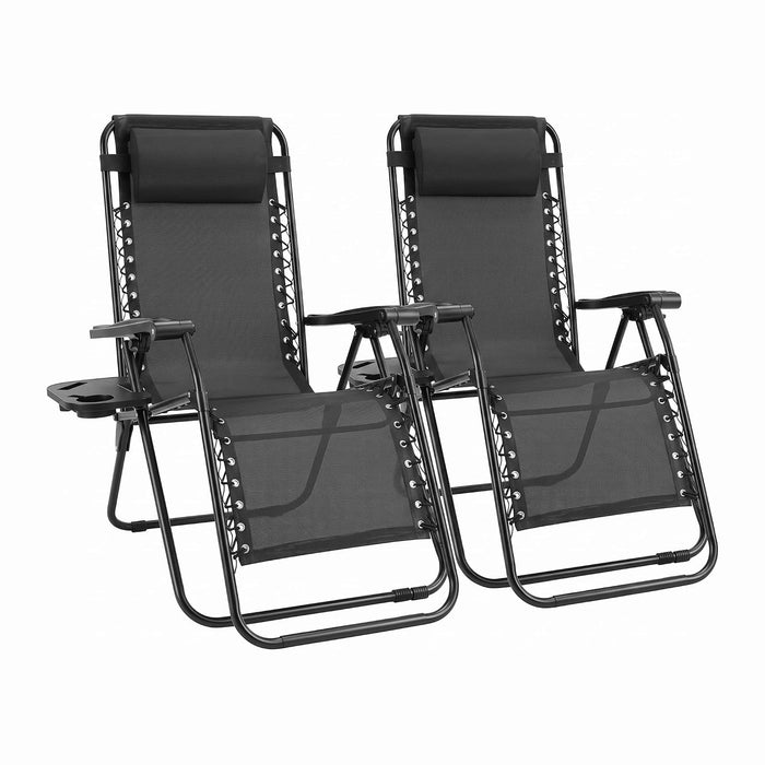 Sweetcrispy Zero Gravity Chairs Set of 2, Outdoor Folding Patio Lounge Chair with Cup Holder Tray, Portable Beach Camping Recliner for Poolside, Garden, Backyard, Lawn, Solid Black