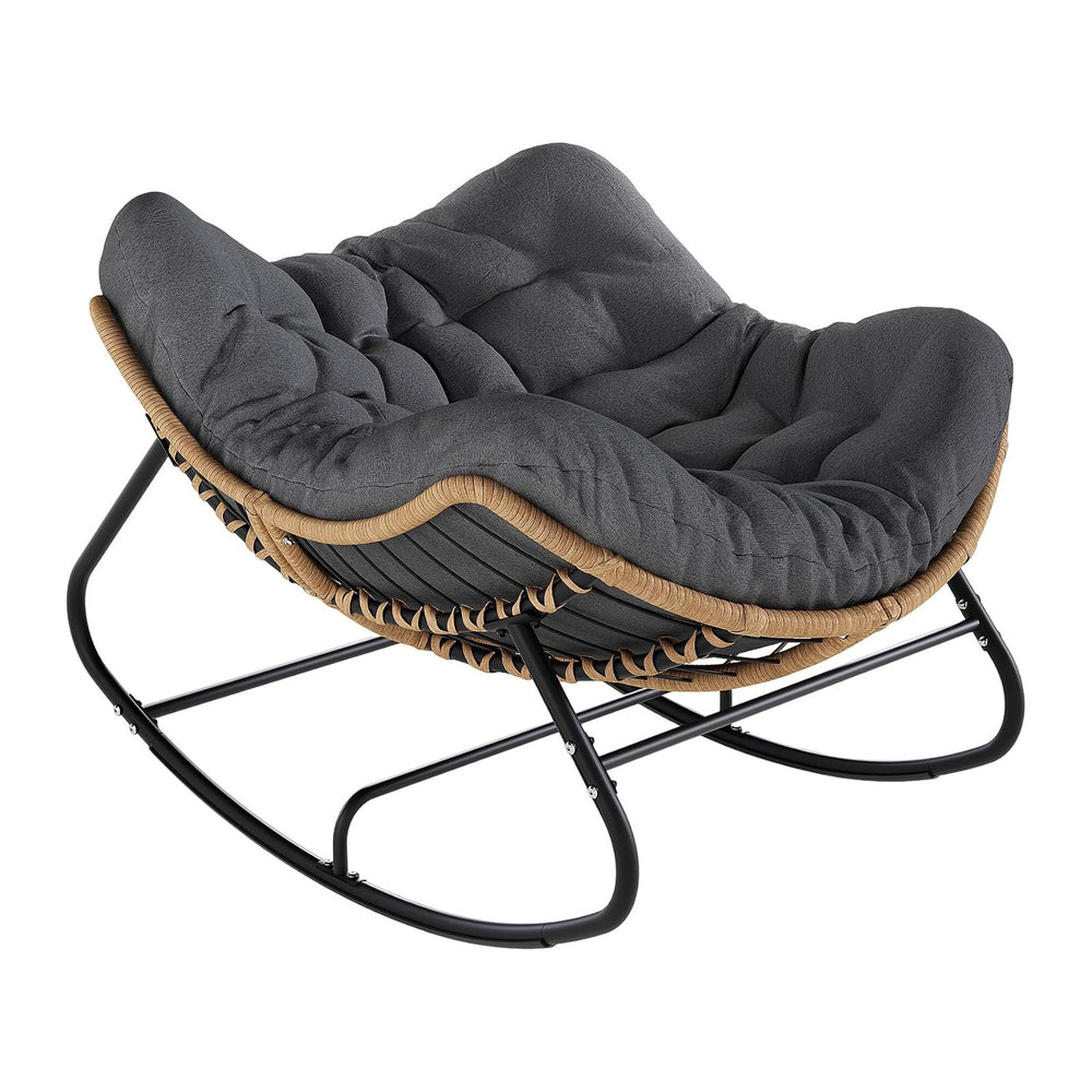 SWITTE Papasan Rocking Chair, Outdoor Wicker Egg Rocker with Cushion, Grey | ...